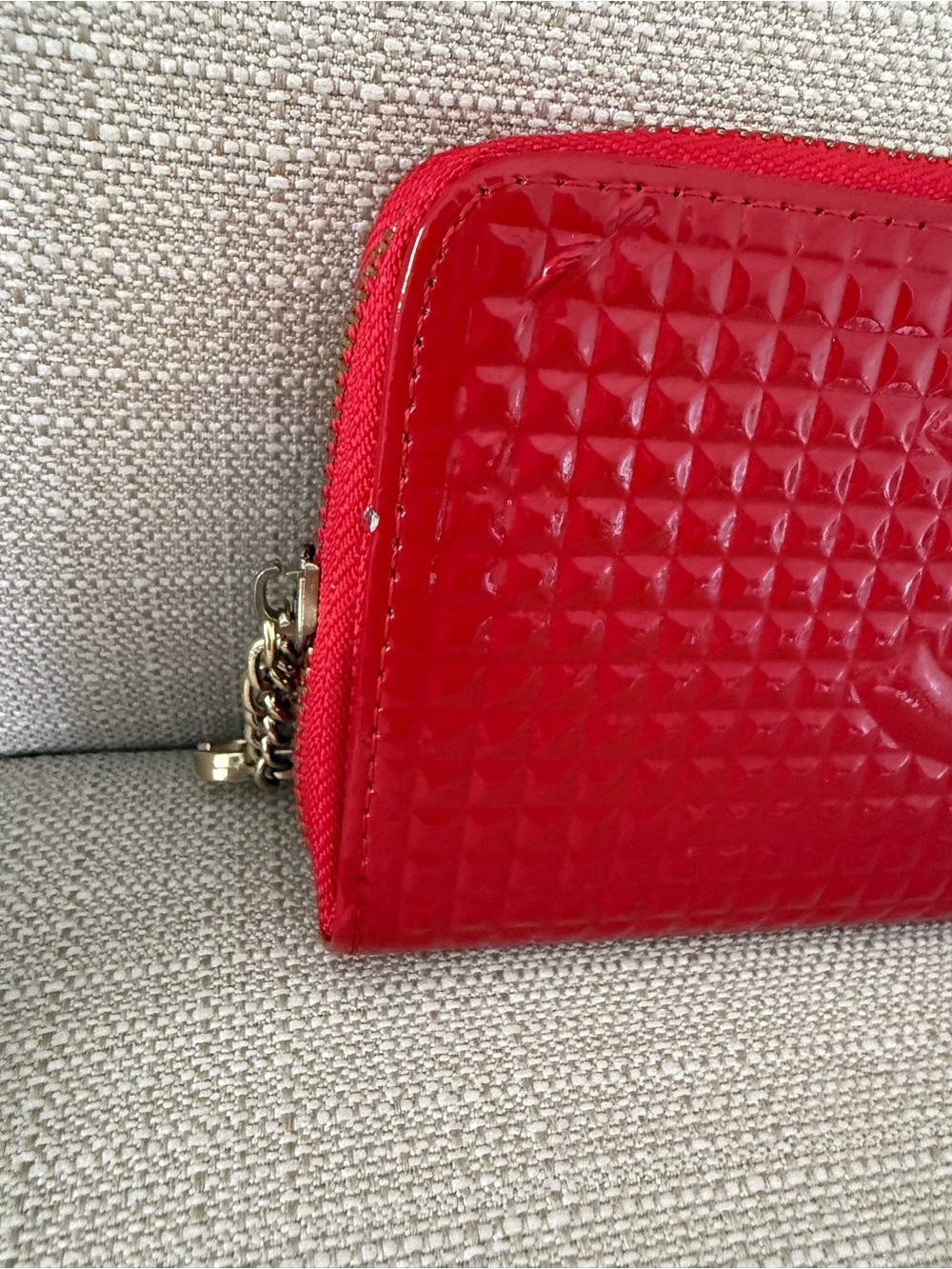 CHANEL Red Patent Quilted Zip-Around Wallet with CC Charm - Picture 3 of 9